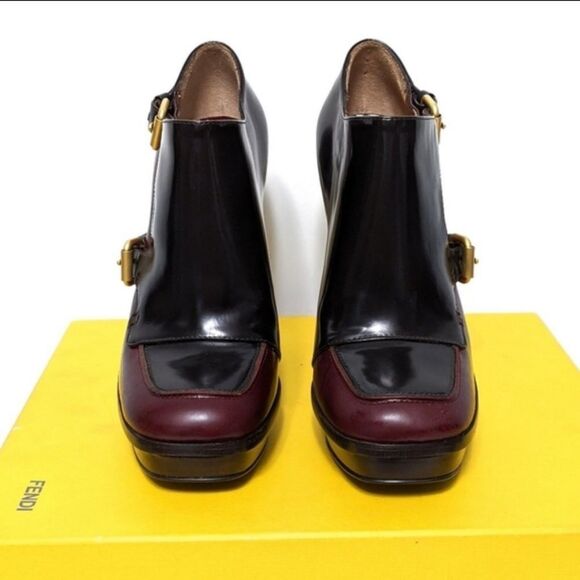 NIB FENDI Platform Monk Strap Leather Ankle Boots 37 - Picture 2 of 10